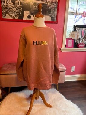 Wear The Peace embroidered HUMAN - Terracotta Pink Sweater Large